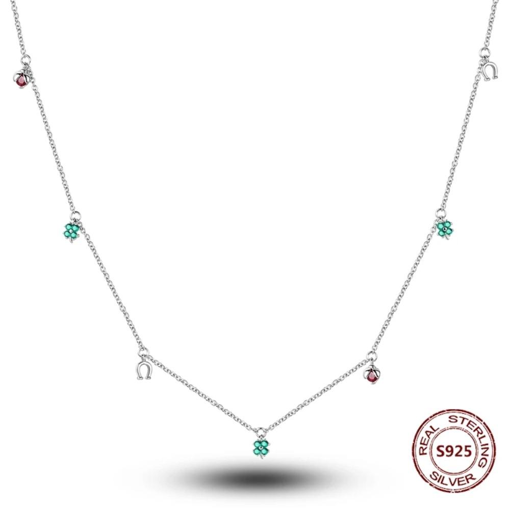 925 Silver Lucky Unicorn Necklace with Butterfly Firefly Bear Paw Print Zircon Chain Link Heart Jewelry for Women