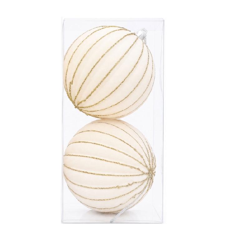 2Pcs Christmas Baubles Ornament Sparkling Velvety Sphere Decoration For Christmas Tree Wreath Mantels Window Display