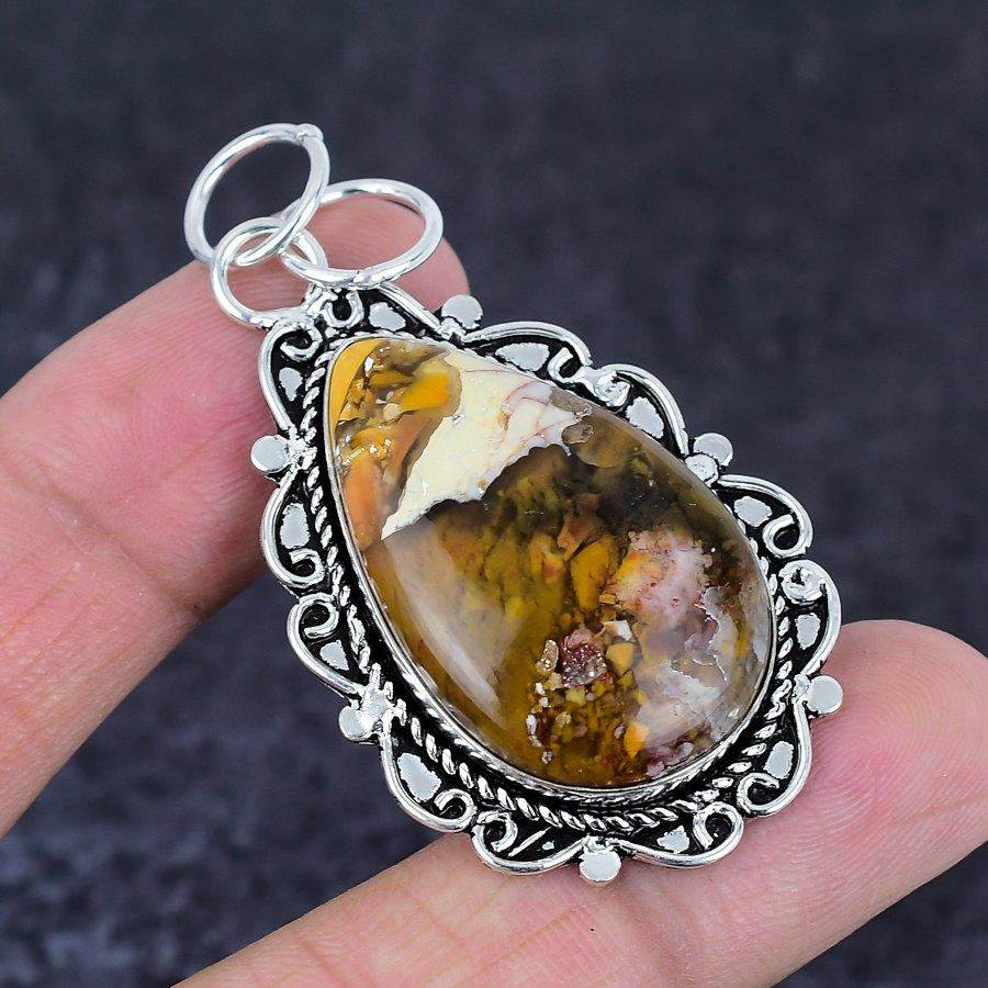Brecciated Mookaite Gemstone Handmade 925 Sterling Silver Pendant 2.32" S7t59