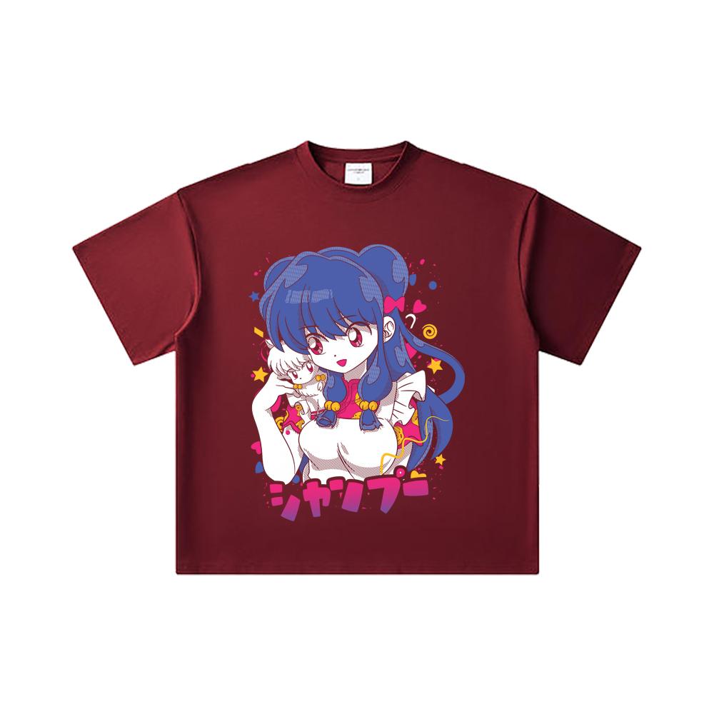 

260 GSM Double Yarn 32 Count 100% Cotton Ranma 12 V3 Shampoo Print Unisex Heavy Cotton T Shirt 2XL вина червоного кольору
