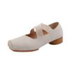 New Year's New Crossed Ballet Sneakers with Square Toe Pleated Retro Style Single Shoes Thick Heels Mary Jane Women's Shoes