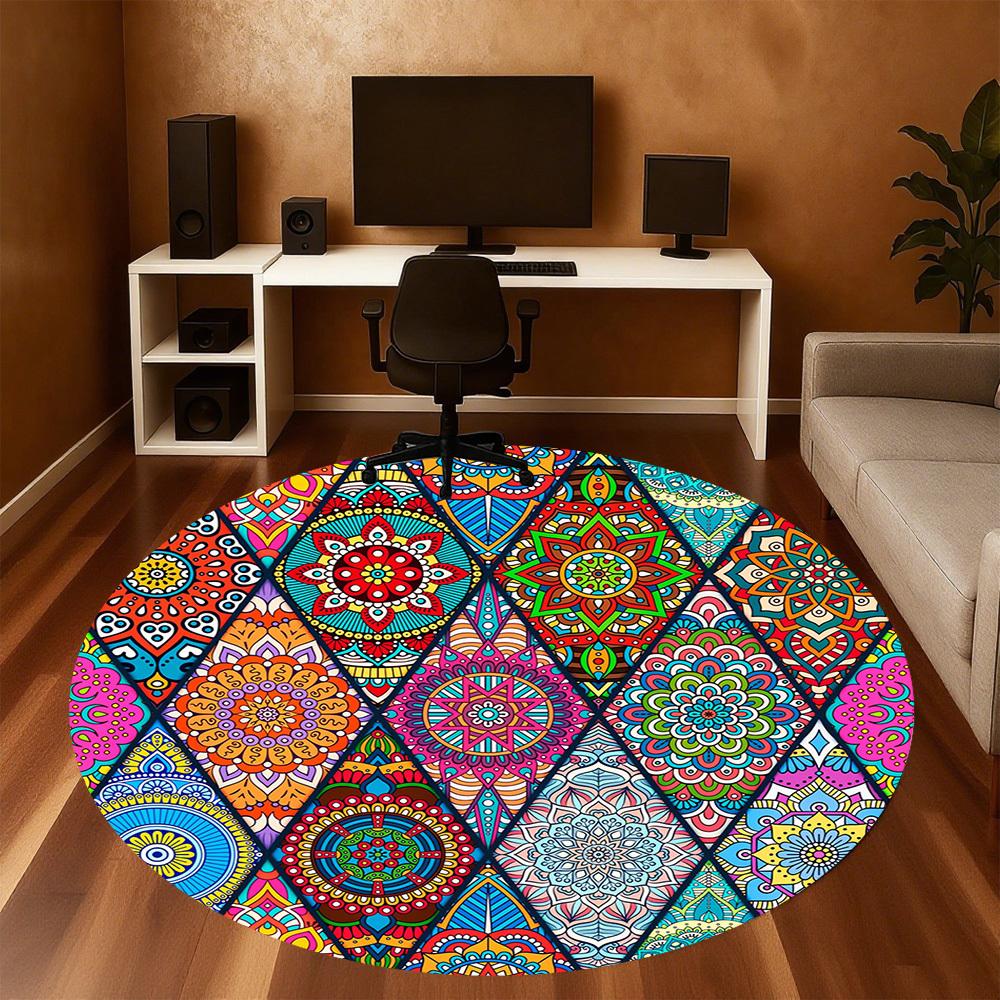 1pc Mandala Colorful Round Chair Mat Area Rug - Non-Slip, Floor Mat for Office, Bedroom, and Indoor Decor C1118195