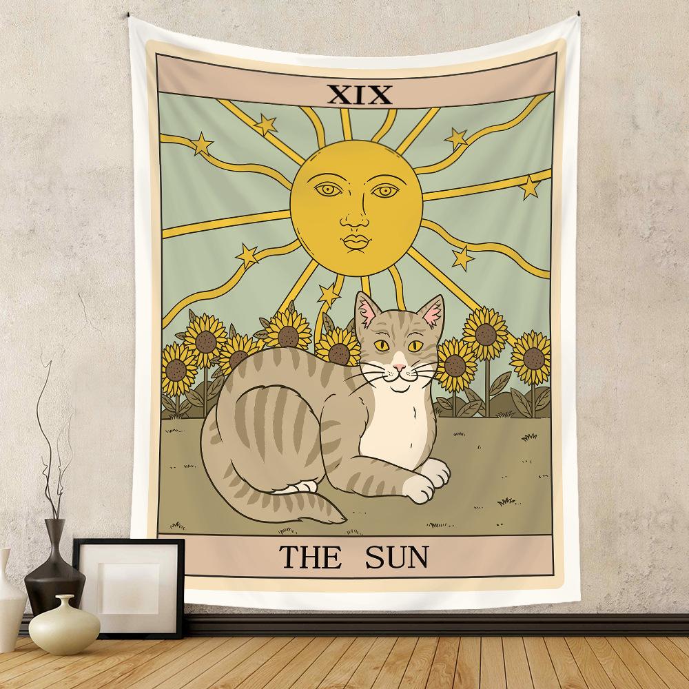 VIKAMA Sun Moon Tarot Cat Paw Tapestry, Bohemian Witchcraft Decor, Home Accessories, Psychedelic Girl Tapestry Decor