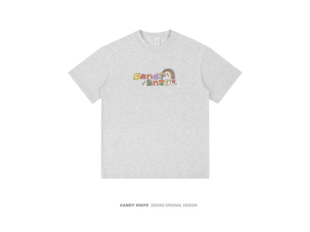 Tide Pure Cotton Unisex T-Shirt - Fun Letter Cartoon Print, Loose Fit, Unique Design