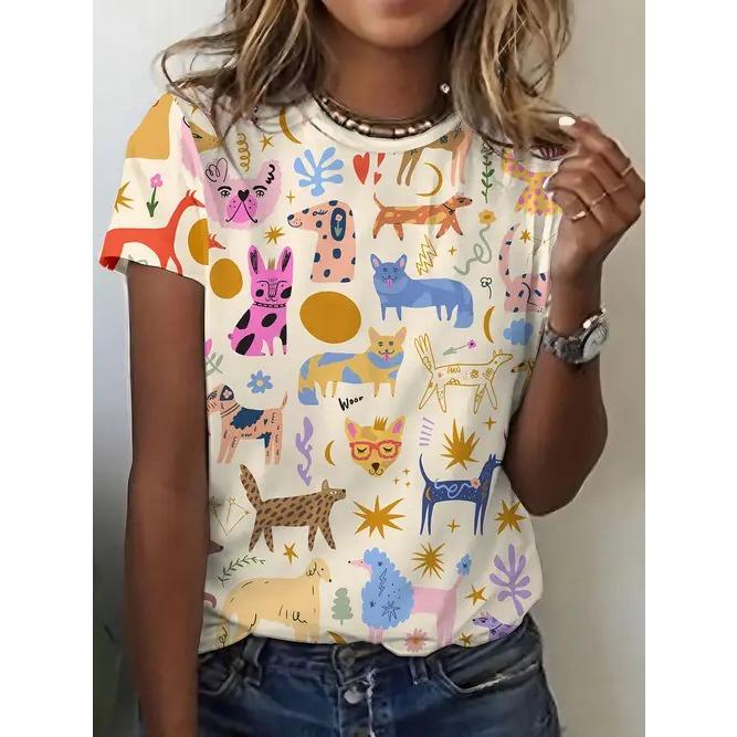 Summer Round Neck 3D Animal Print Top Fashionable Casual Short Sleeved Women's T-shirts