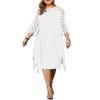 European & American Lace Patchwork Seven-Sleeve Irregular Hem Plus Size Chiffon Dress for Women