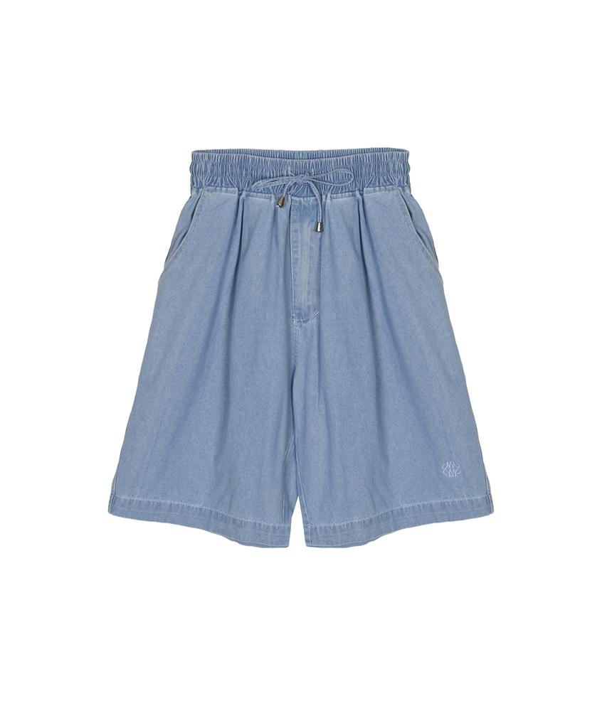 Nigaennikol Washed Banding Burmuda Denim Pants_Sky Blue