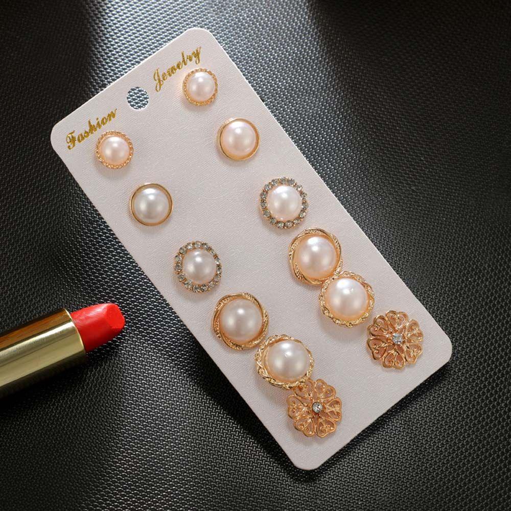 For Women Hollow Flower Simulated Pearl 6 Pair/Lot Stud Earrings Jewelry Accessories Earring Sets