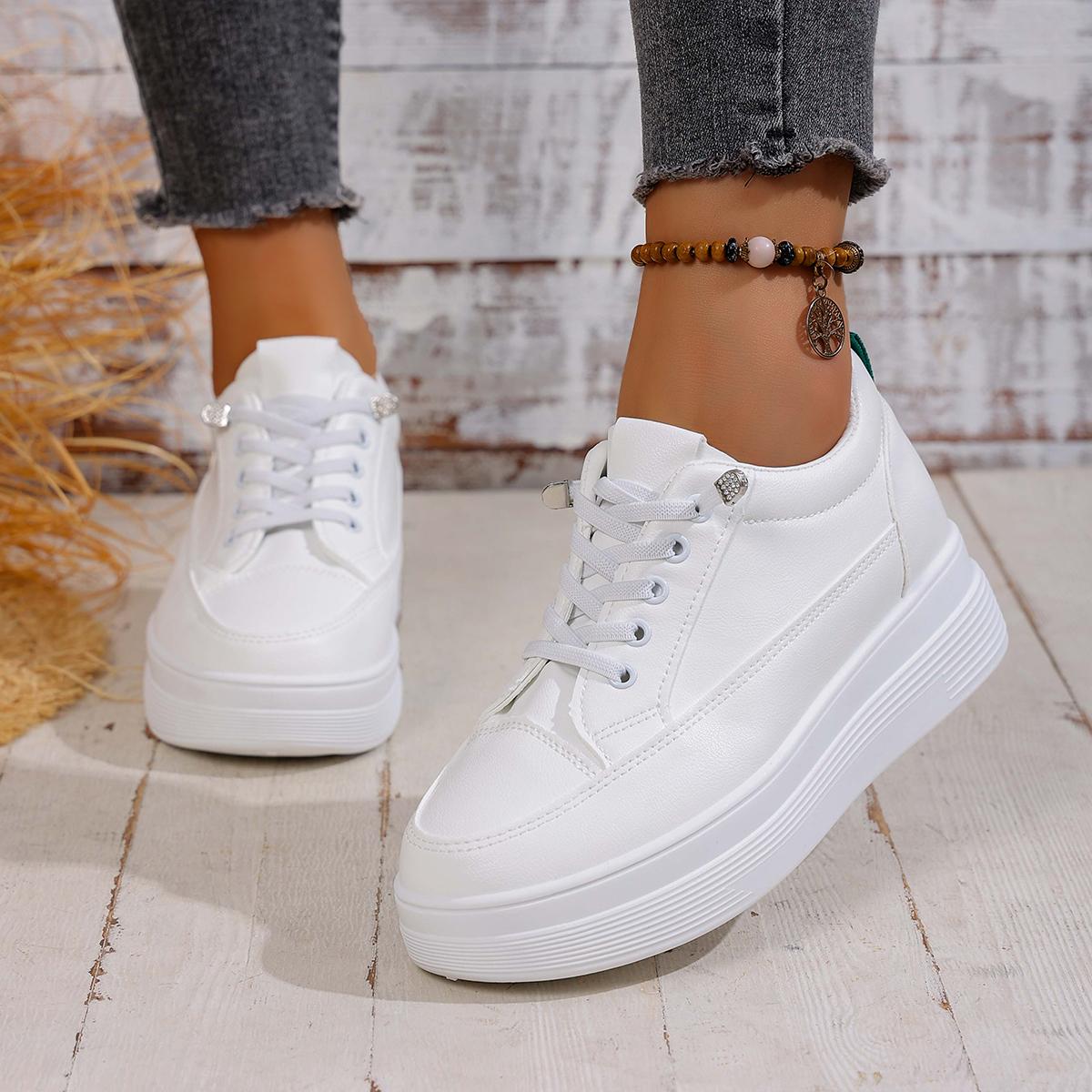 

Модная женская повседневная спортивная обувь Летний новый стиль Однотонные балетки Женские кроссовки Увеличивающие рост Толстая подошва Кроссовки на платформе Женские 35 белый