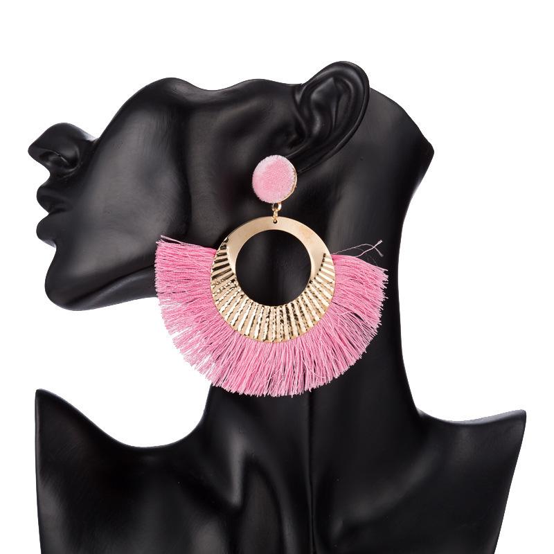 

Geometric Unique Cotton Tassel Earrings For Women In Multiple Colors Pink