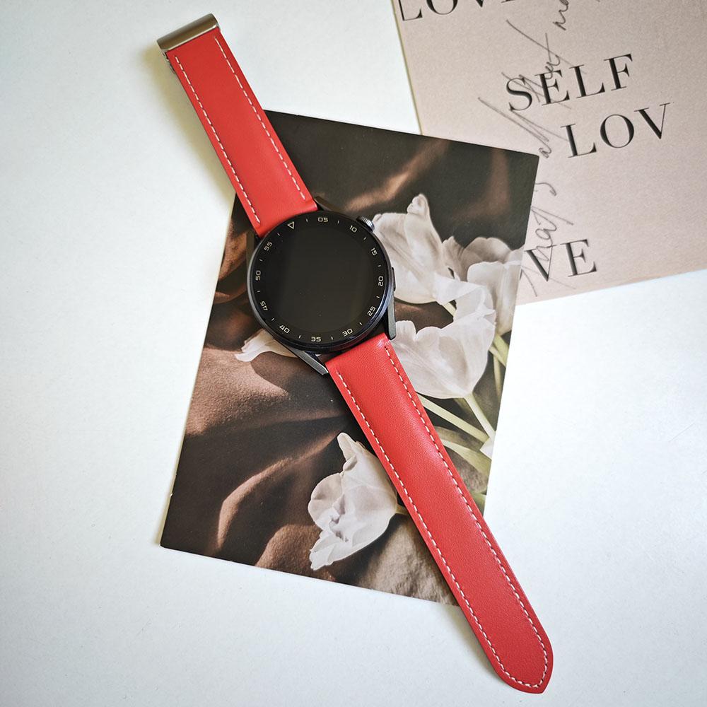 

22mm Universal Replacement Wrist Band Magnetic Cow Leather Strap Red