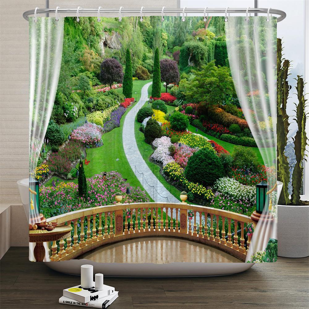 

3D Waterproof Fabric Polyester Shower Curtains landscape Outside the Window Bathroom Curtains With Hooks Bathtub Decor Screen W90xH180cm