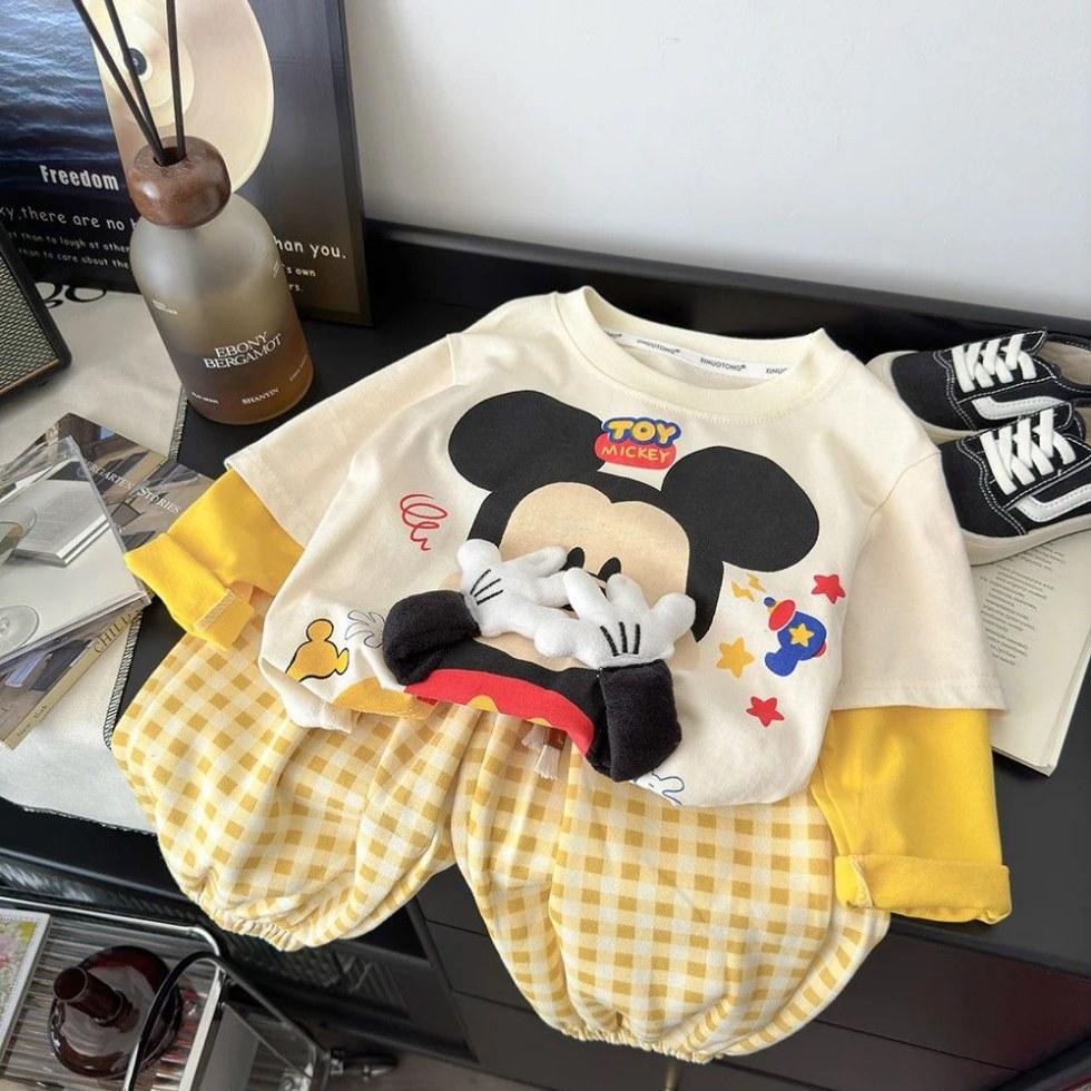 Disney Cute Children's New Fashion Cartoon Three-dimensional Mick Doll Casual and Versatile Cotton Short-Sleeved T-Shirt Top