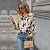 Spring/Autumn Trendy Commute Casual Personalized Lantern Sleeve Abstract Geometric Print Shirt for Women