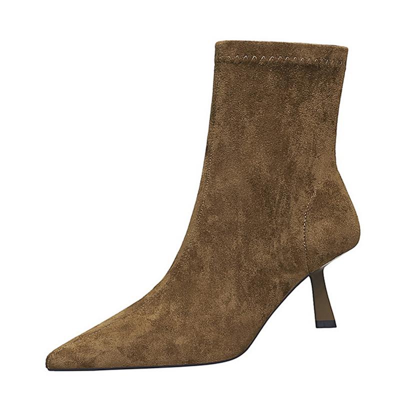 Fashion Liyke Vintage Women Ankle Boots Fashion Pointed Toe Spring Autumn Low Thin Heels Pumps Shoes Ladies Stretch Slim Short Booties