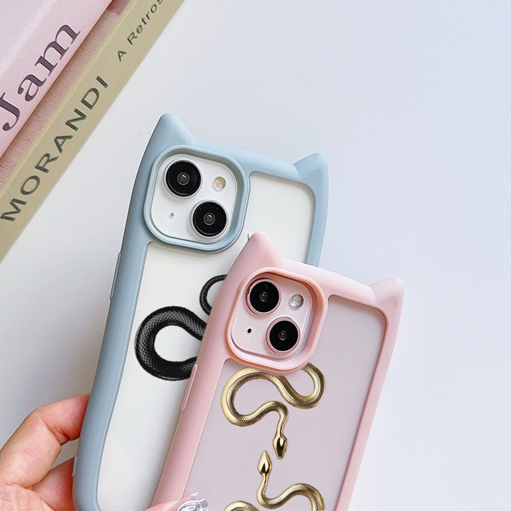 Мягкие чехлы для телефонов с кошачьими ушками для iPhone 16 15 13 12 11 Pro Max 14 Plus — фото 3