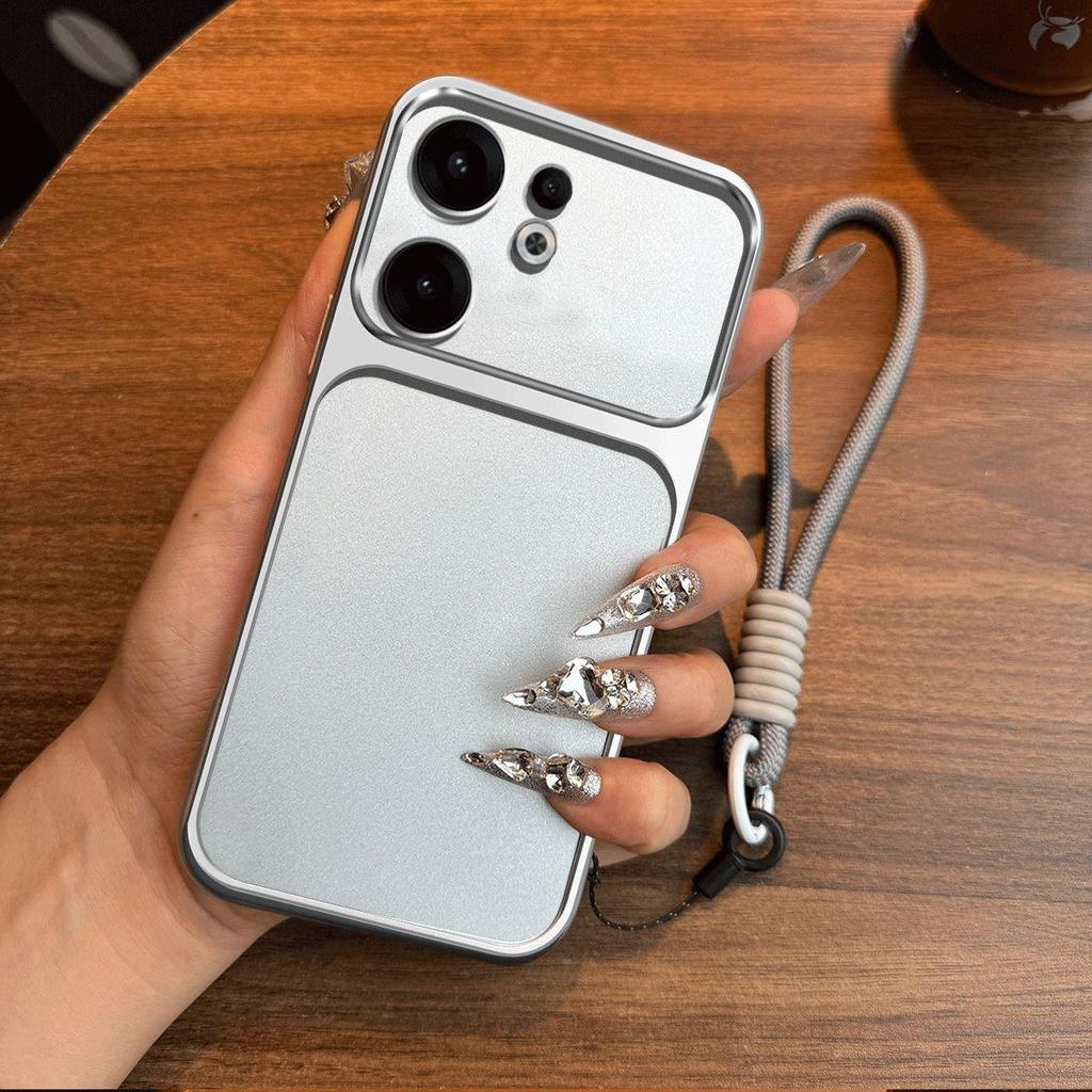 Luxury Big Window Phone Case with Lanyard for OPPO Reno13 F 4G/5G Premium Textured Casing