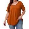 Women's Color Large Size V-neck Top Loose Pocket T-shirt