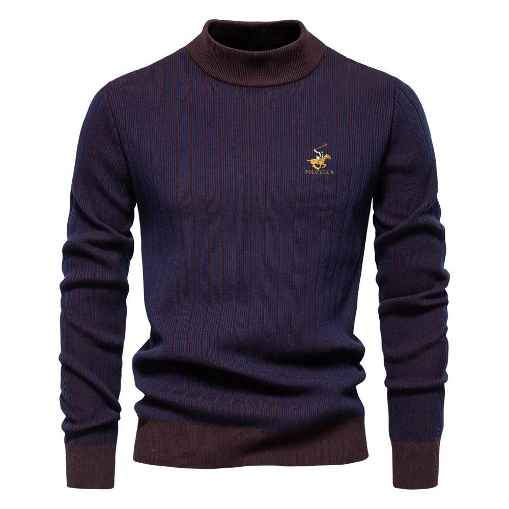 

POLO CLUB Autumn and Winter Pony Embroidered New Semi High Neck Slim Striped Top, Fashionable Quality Men s Pullover Sweater XXL