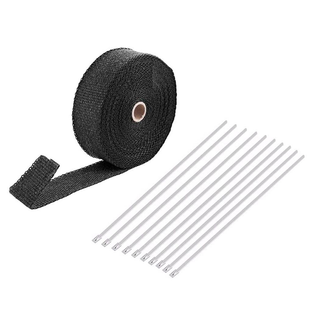 Exhaust Heat Wrap 2000℉ Black Car Exhaust Pipe Heat Insulation Wrap 50mm X 15m with 10 Stainless Steel Cable Ties Pipe Wrap