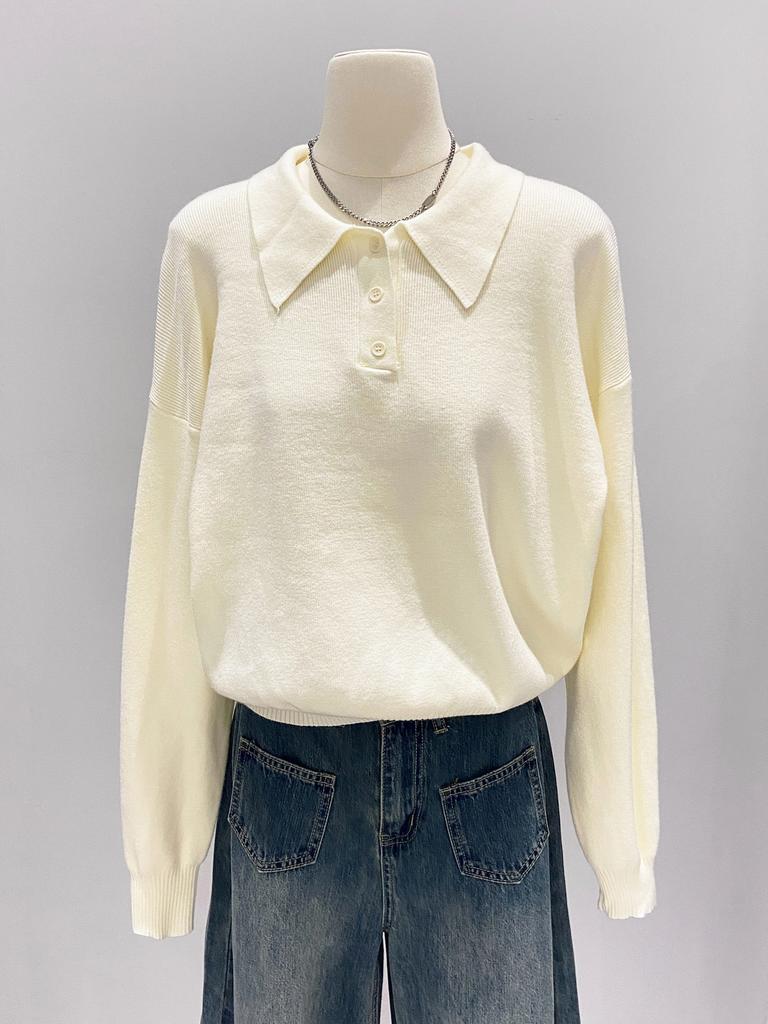 Japanese polo lapel knitted sweater women's autumn and winter casual simple inner long-sleeved front shoulder versatile bottoming shirt top