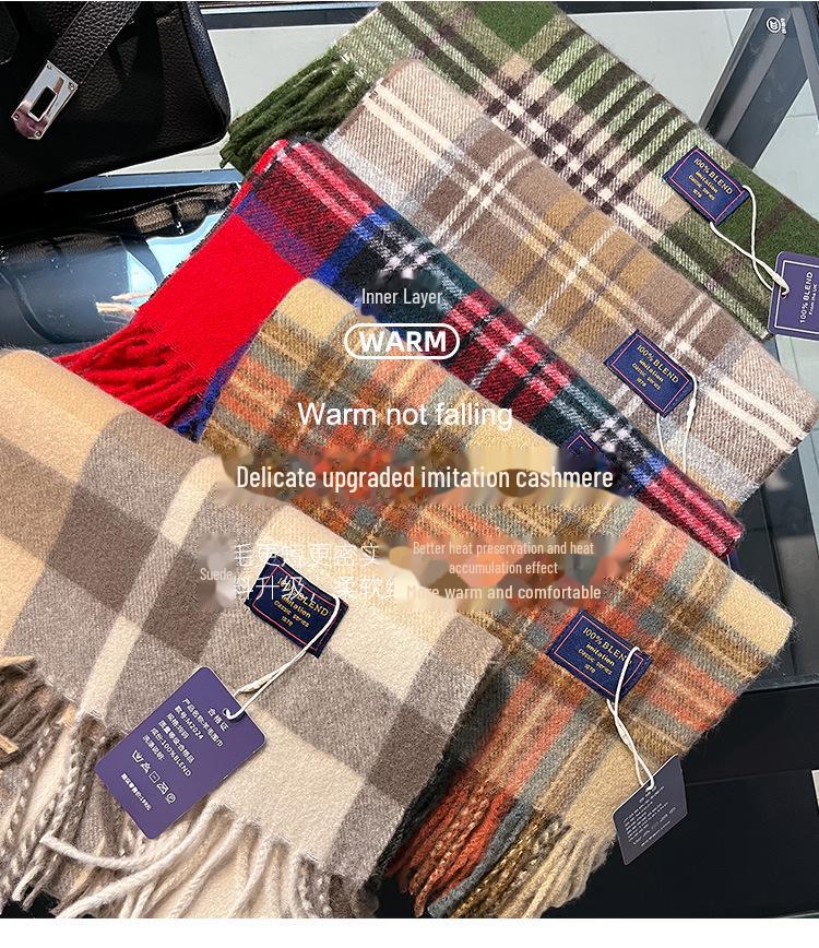 2024 British Red Plaid Imitation Cashmere Scarf: Warm Winter Gift Neck Shawl