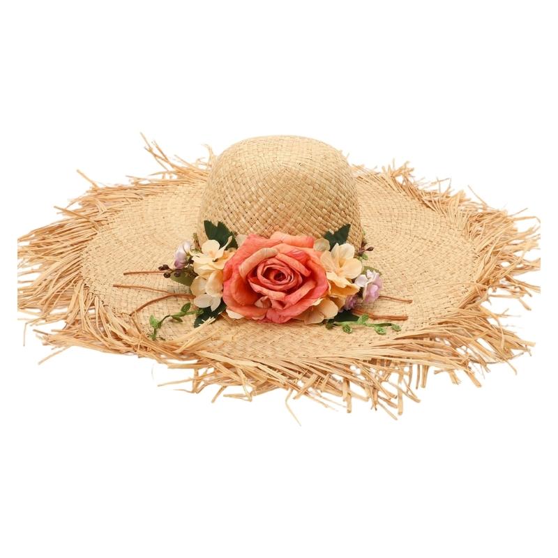 Wide Brims Beach Cap Elegant Straw Fisherman Hat With Floral Accents For Women Outdoor Beach Vacation And Sun Protection