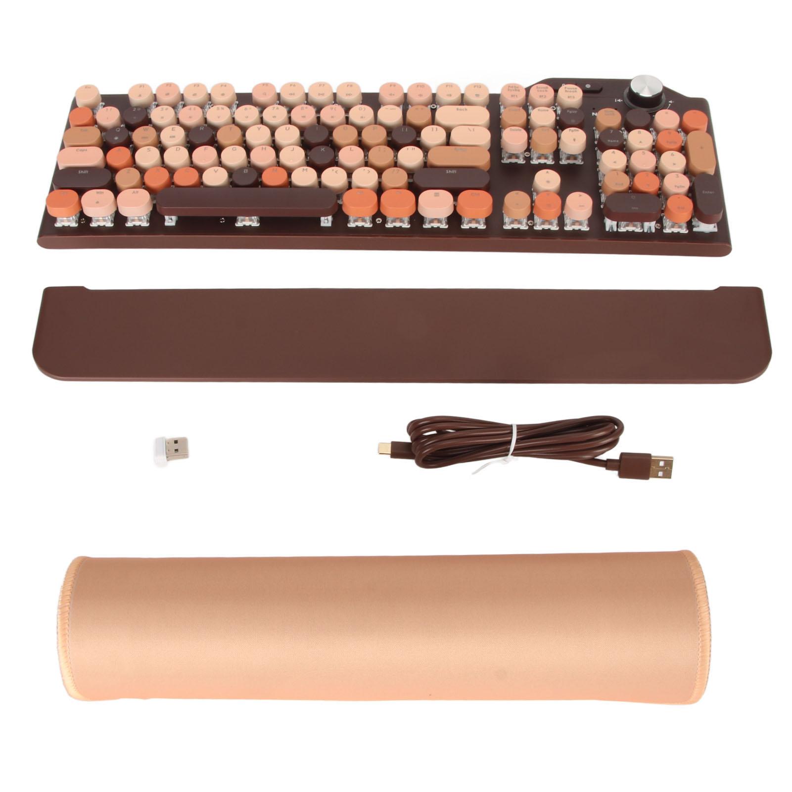 

Механическая клавиатура со светодиодной подсветкой, 107 клавиш, 2,4 ГГц, BT5.1, USB, 3 режима, ретро-клавиатура для пишущей машинки коричневый