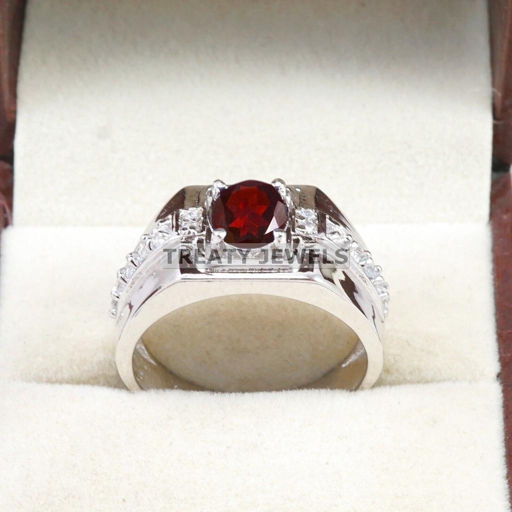 Garnet Oval Cut Gemstone With 925 Sterling Silver Ring For Men's #B101 JL375671440233
