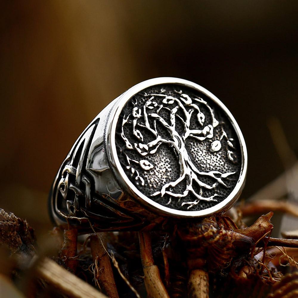 Vintage Viking Tree Of Life Ring For Men Nordic Mythology Stainless Steel Yggdrasils Ring Fashion Amulet Viking Jewelry Gift
