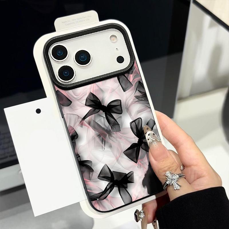 

Colorful Bowknots Pattern Case For iPhone 17 Pro Max iPhone 16 15 14 13 Pro Max 11 17e 16e Luxury Leather Texture Soft Silicone Matte Cover iPhone 14 Pro чёрный