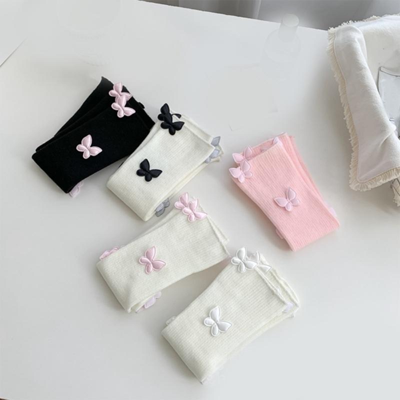 Womens Girls Ballet Style Ribbed Knit Stretch Leg Warmer Japanese Aesthetic Sweet 3D Butterfly Leg Cover Footless Socks