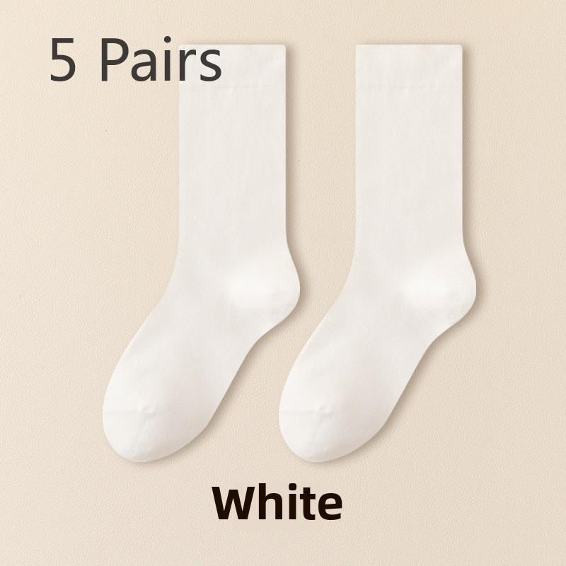 5 Pairs of Women's Spring Midtube Solid Color Boneless Cotton Pile Socks