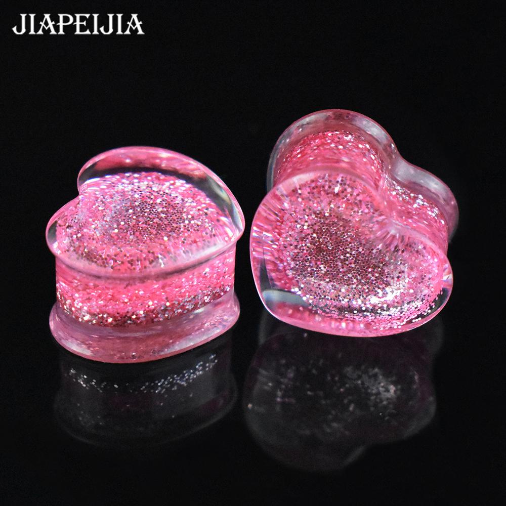 2pcs 6-50mm Twinkle Heart-shaped Ear Plug Tunnels Gauges Ear Stretcher Body Jewelry for Women Men