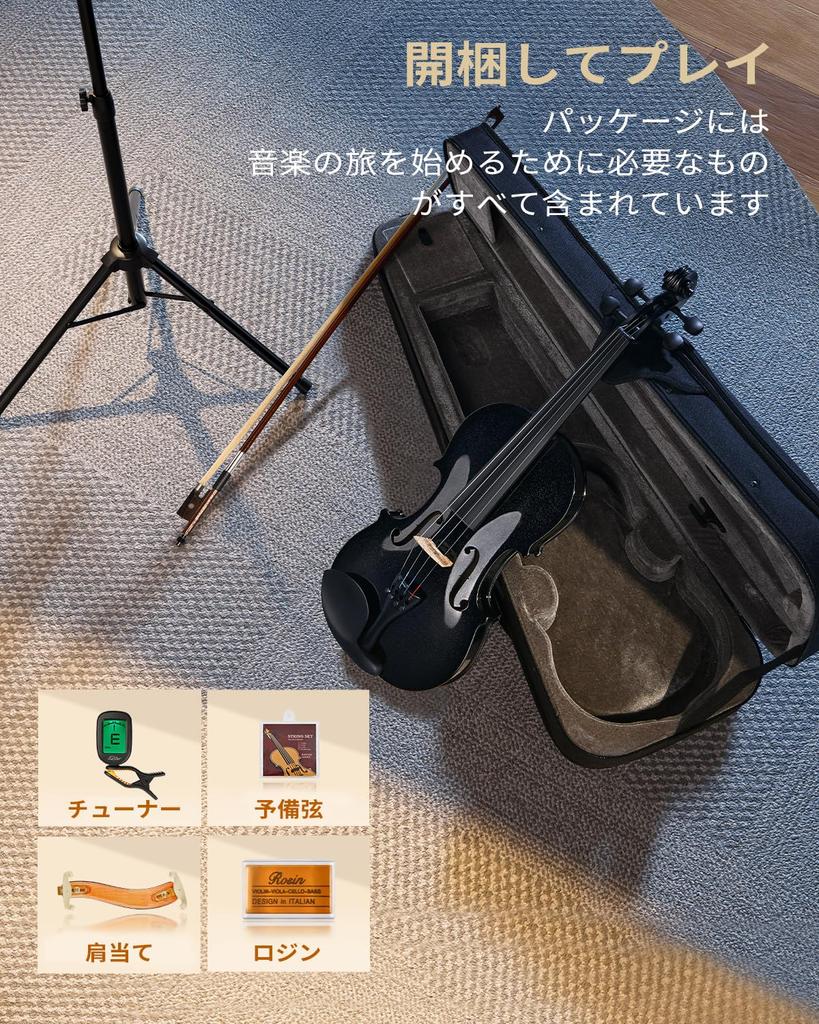 Eastar 4/4 Solid Wood Violin Set with Two Bows, EVA-330, Black, for Beginners and Advanced Players