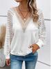 2023 Autumn/Winter Women's Solid V-neck Lace Long-sleeve T-shirt