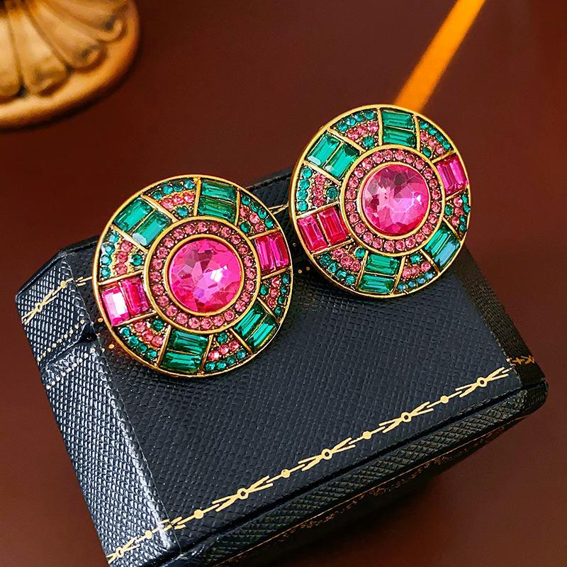 Silver Needle Diamond Round Stud Earrings Court Style Light Luxury Exquisite Earrings Design Sense Niche Earrings