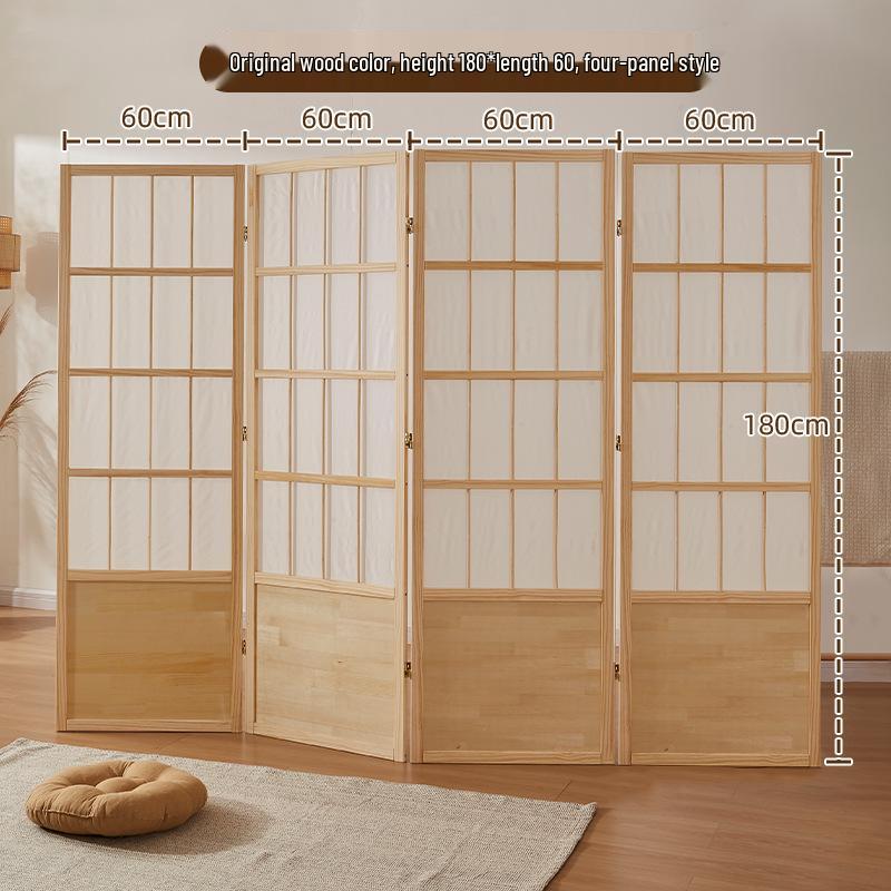 Retro Solid Wood Folding Screen Divider for Living Room and Bedroom