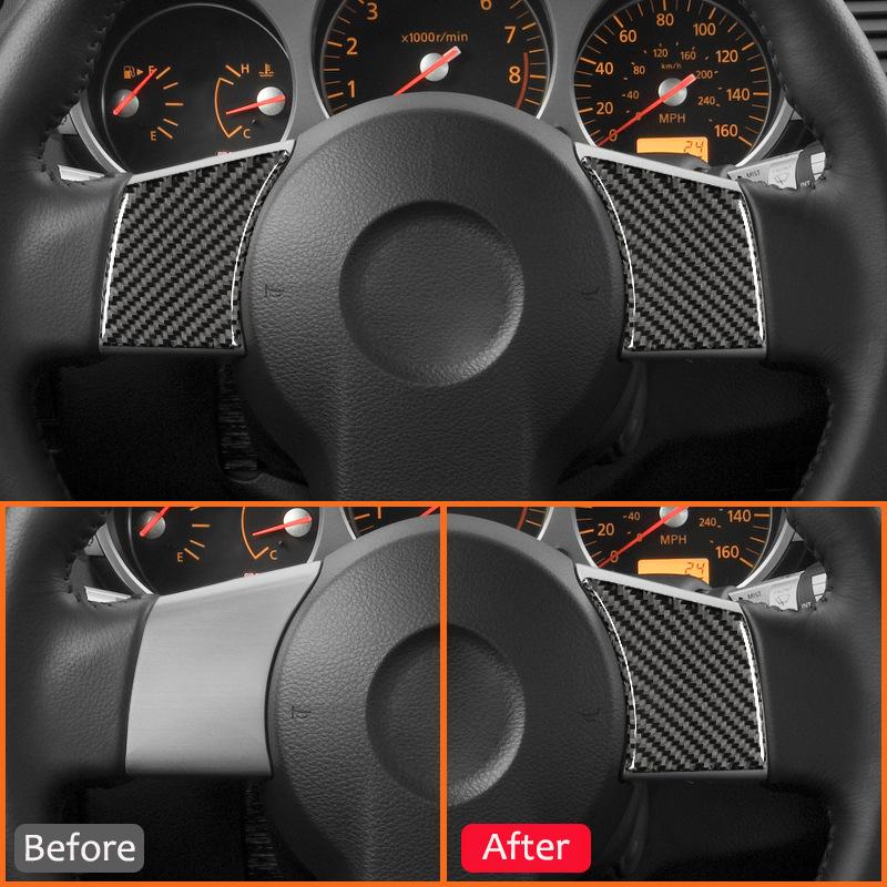 Carbon Fiber Car Steering Wheel Side Panel Trim Cover Decoration Sticker For Nissan 350z 2006-2009 Car Styling Auto Accessories