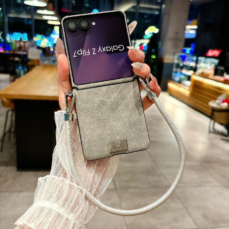 Samsung Z Flip7 Sheepskin Texture Case - Drop-Proof, Anti-Scratch PC with Anti-Lost Lanyard