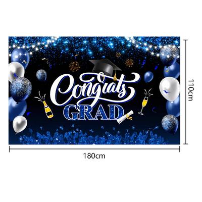 Graduation Decoration Gold Blue Bachelor Cap Glitter Balloon Background Decoration Congrats Grad Graduation Class Party Backdrop