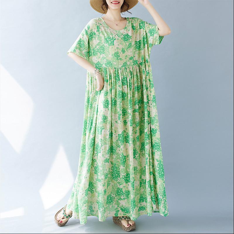 Short Sleeve Plus Size Cotton Vintage Floral New In Dresses for Women Casual Loose Long Summer Dress
