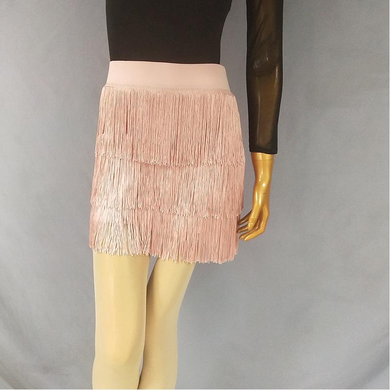 

Женский латинский комплект из юбки с бахромой и неровным подолом S розовый