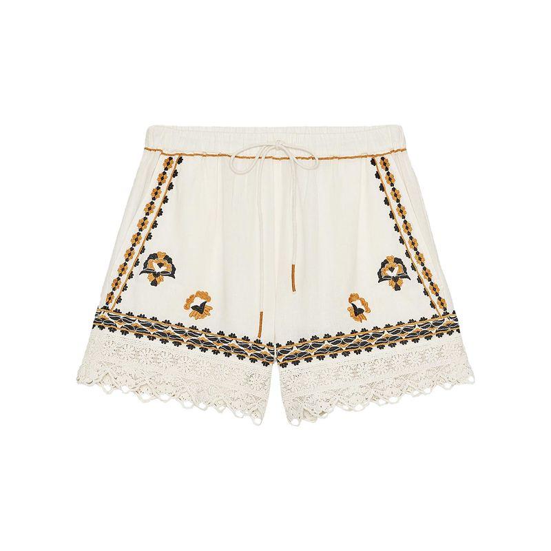 Zaprha 2025 Summer New Fashion Contrast Color Embroidery Design Mid Waist Tether Adjustable Shorts 2903242