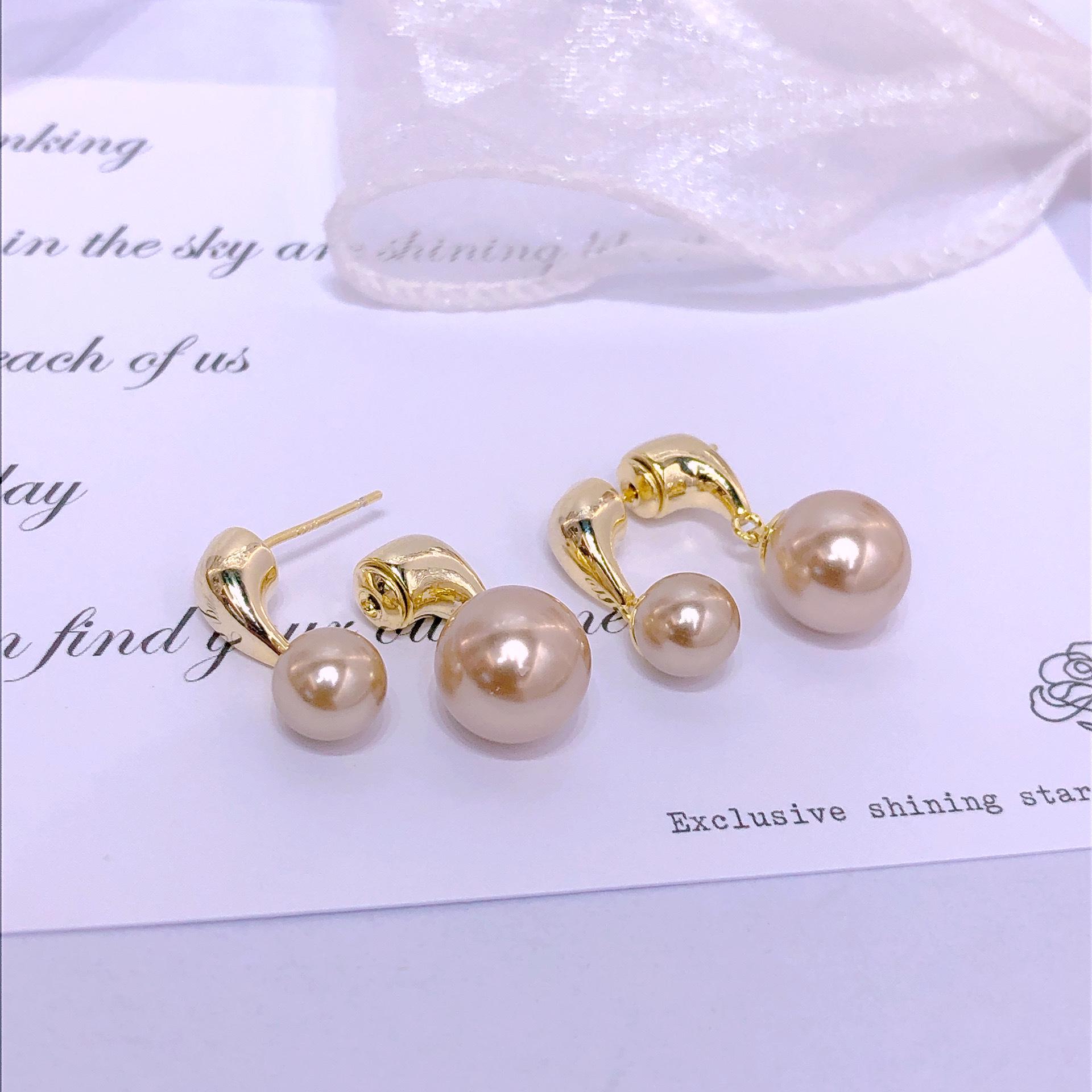 Golden Bean Pearl Front-Back Earrings: S925 Silver, Versatile, Light Luxury, Simple Fashion.