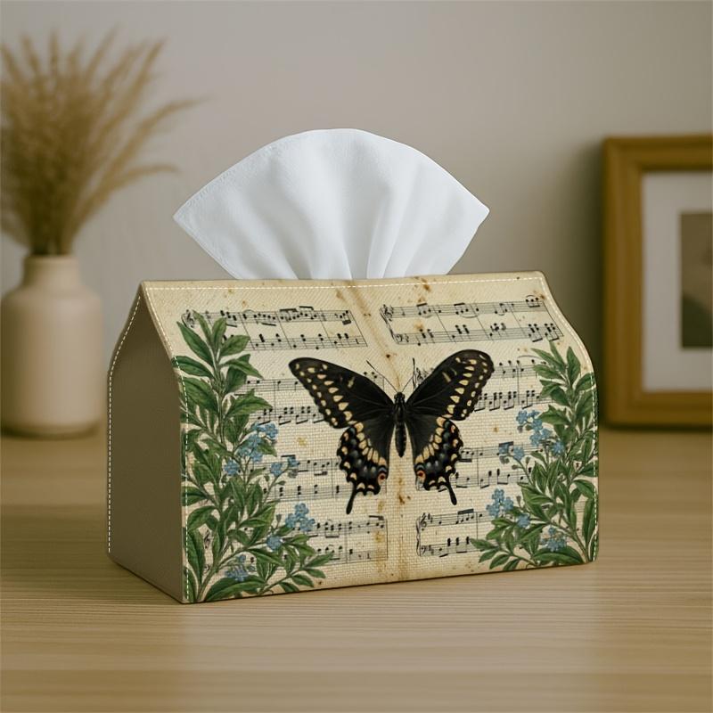 1pc Tissue Box Holder Featuring a Classic Insect Butterfly Design with Floral Retro Elements, Made from Durable Polyester, Perfect for Use In The Kitc