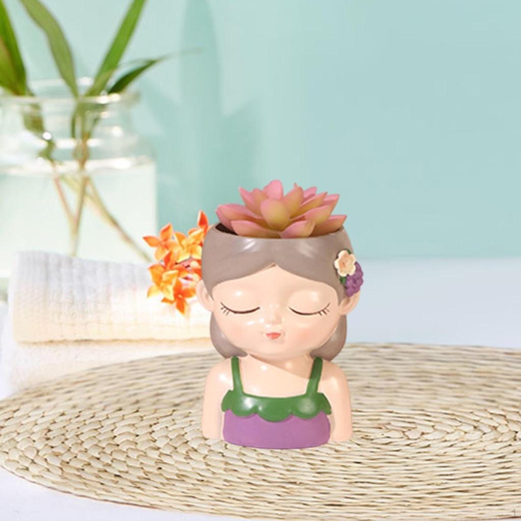 Cartoon Girl Planter Decorative Plant Pot Home Decoration Desktop Flowerpot Small Resin Flower