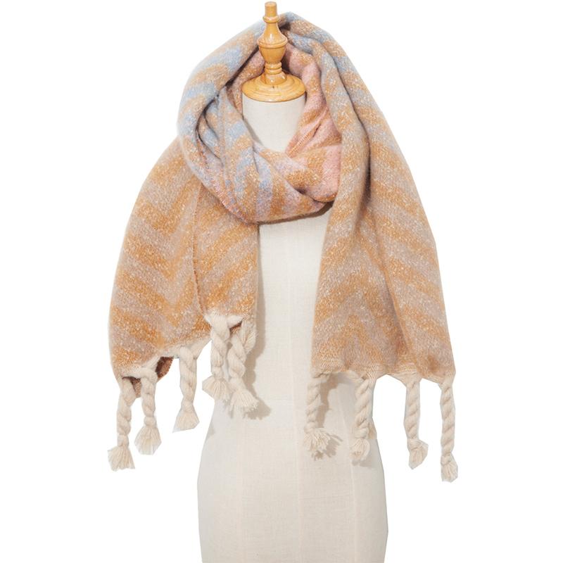 New Imitation Cashmere Women Scarf Winter Preppy Style Striped Tassel Pashmina Mujer Femme Foulard Bufanda Wrap Shawl Men'S