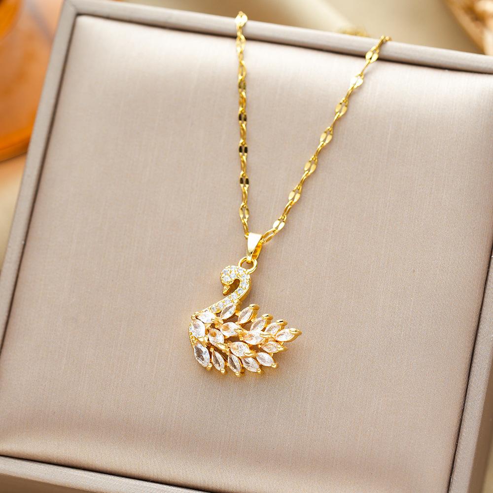 Micro-Set Zircon Swan Titanium Steel Necklace Summer Light Luxury Minimalist Versatile High-End Collarbone Chain Jewelry