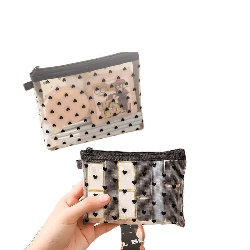 Flocking Love Mesh Portable Cosmetic Bag - High-Value, Simple Design